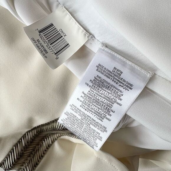 BCBGMAXAZRIA Onyx White Beaded Mini Shift Dress w/ Silver Metallic Size S $338 - Picture 11 of 14